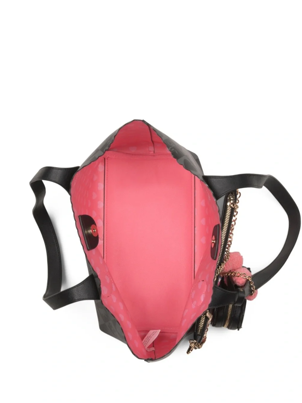 Juicy Couture Black Scalloped Tote with Pink Heart Pouch and Bag Charm NWT - Picture 3 of 4